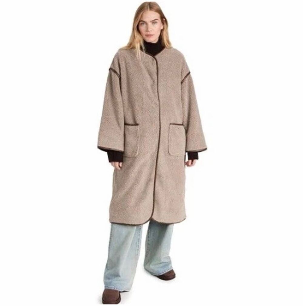Velvet by Graham & Spencer $378 Greenwich Faux Sherpa Long Coat Taupe Size S NWT - Picture 7 of 16